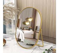Numjeg Miroir de Coiffeuse Ovale avec Rotation réglable à 90° et Cadre en métal doré - Décoration de Chambre pour Salon, Chambre à Coucher, Table, Salle de Bain