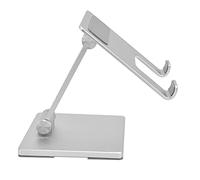 NUMNBE Support Tablette Réglable, Support De Bureau Pliable en Alliage D’Aluminium Argent, Compatible Tablettes Et Smartphones - Double Charnières, Base Largie Et Pondérée, pour Un Usag
