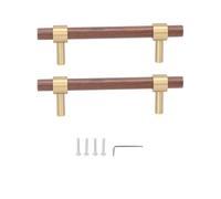 NUMNBE Tirettes d'Armoire en Noyer et Laiton, Poignées de Tiroir Décoratives, 2 Sets, Bois Durable, Finition Vernie - Design Unique, Montage Facile, Parfait pour Cuisine et Meubles