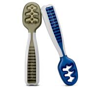NumNum Baby Spoons Set, Essentials Pre-Spoon GOOtensils for 6+ Months, First Stage Self-Feeding Spoons for Baby Led Weaning (BLW), Silicone Toddler Utensils, BPA-Free, 2 Pack Olive/Newbury Navy