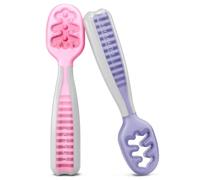 NumNum Cuillères Bébé Apprentissage | 2 pre Cuillères en Silicone (étape 1 + étape 2) | #1 Recommandé par les Experts de Sevrage| Idéal BLW (Rose/Lilas)