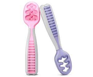 NumNum Cuillères Bébé Apprentissage | 2 pre Cuillères en Silicone (étape 1 + étape 2) | #1 Recommandé par les Experts de Sevrage| Idéal BLW (Rose/Lilas)