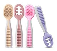NumNum GOOtensils Cuillère Bébé 1er Âge - Étape 1+2 Silicone Cuillere Bebe Apprentissage 6+ Mois - Idéale Couvert pour Diversification Alimentaire Bébé et Autonomie - Sans BPA - Lot de 4 (Floral)