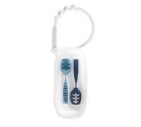 NumNum GOOtensils Cuillère Bébé 1er Âge - Étape 1+2 Silicone Cuillere Bebe Apprentissage 6+ Mois - Idéale Couvert pour Diversification Alimentaire Bébé et Autonomie - Sans BPA - Lot de 2 (Bleu/Marine)
