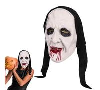 Nun Masque Couvre-Visage Effrayant de Nonne Saignante en Latex Tête Entière | Masque d'Halloween Couvrant Toute la Tête Pour Mascarades Fête de Pâques Déguisement de Rôle Maison Hantée Accessoires