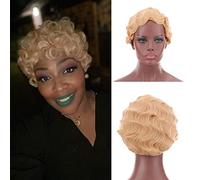 Nuna Perruque noire bou avec doigts courts, perruque africaine royale rétro pour femme, aspect naturel (doré)