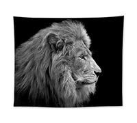 Nunbee Tapisserie Wandbehang Lion Noir et Blanc Impression Mandala Tenture Hippie Etoile Elephant Tapisserie murales Indienne 3D Wall Tapestry Chambre d'étudiant Décoration, Lion 150 * 130cm