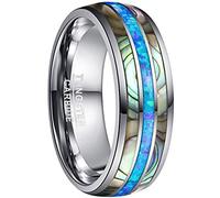 NUNCAD Bague Homme en Carbure de Tungstène, Anneau Colorée avec Coquille et Opale,8 mm, Alliance de Mariage Unique Bleu Taille 67.2(21.4)