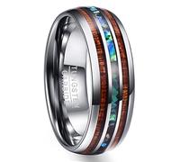 NUNCAD Bague Homme Grande Taille 80, Anneaux 8MM en Tungstène avec Bois d’Acacia Poli & Nacre Abalone - Alliance Élégante et Naturelle