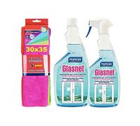NUNCAS Kit de nettoyage pour vitres de 750 ml + Gasnet recharge 750 ml + chiffon en microfibre