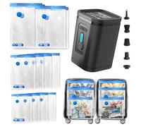 Nunemosk Lot de 12 sacs de rangement sous vide avec pompe à air électrique sans fil, sacs de rangement sous vide réutilisables pour vêtements, double fermeture éclair et valve hermétique pour voyage