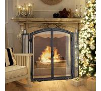 NUNETH Pare Feu Cheminée Triple Écran de Cheminée avec Portes Magnétiques, 46" Grand Garde-feu/Pare-feu/Garde d'animaux pour Enfants, Noir Couverture de Cheminée Voûtée pour Brûler du Bois