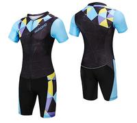 NUNOMO Femmes Haut de Gamme rembourré Triathlon Tri Suit Compression Duathlon Courir Costume de Peau Natation Cyclisme,Triathlon One Piece Aero Cycling Skinsuit (TYP-1,M)