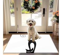 Nunubee Élégant Porte Blanche Mat Noir Silhouette de Chat - antidérapant, Absorption, Le Contrôle de la Poussière pour Entrée, Couloir, Cuisine - Animaux de Compagnie Tapis