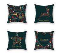 Nunubee Noël Mignon Motif Élan Taie d'oreiller Housse De Canapé Taie d'oreiller Carrée Décor À La Maison 4 Pièces Ensemble 9# -18X18 Pouces