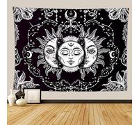 Nunubee Tapisserie Lune et étoile Tapisserie Tenture Murale Mandala Tissu Mur Tissu Tarot Tapisserie Noir et Blanc Art Mural pour Salon Chambre décor (Motif 9-130 * 150cm