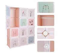 NUO 12 Cubes Armoires Chambre DIY Penderie Plastiques, Meuble Rangement Enfant avec Motifs d'animaux (Rose)