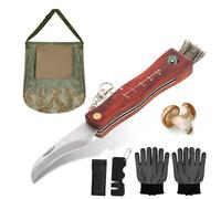 Nuo desire Couteau à Champignons avec Brosse Poil,Cueillette de Champignons,Sac à Champignons Boussole et Gants, Aiguiseur, Étui à Couteaux Couteau de Poche Pliant Outdoor Manche en Bois