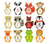NUOBESTY 12 Feuilles Autocollants Mensuels Garçon Fille Autocollants Animaux Adorables pour Capturer Moments Nouveaux Décorations Photo Autocollantes pour Garçon Fille