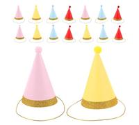 NUOBESTY 16 Pièces Mini Birthday Party Hats for Small Dogs and Cats with Pom Poms Cone Caps for Puppy and Kitten Holiday Celebrations