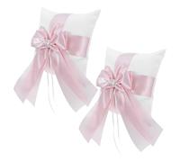 NUOBESTY 2 Pièces Coussin Porte-alliances Mariage Élégant en Ruban Rose avec Grand Nœud Décoratif, Design Romantique pour Cérémonies et Engagements, Maintien Sécurisé des Alliances
