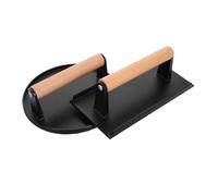 NUOBESTY 2 pièces Presse à Viande Burger Fonte Robuste avec Manche Bois Presse Rectangle et Ronde pour Grillades sans Revêtement Hamburger Multifonction pour Steak et Bacon Lot