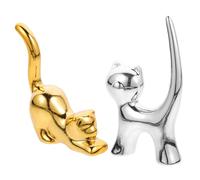 NUOBESTY 2 pièces Support Bague Chat Céramique Porte-bague Bijoux Stable avec Base Plate Organiseur Anneaux Décoratif pour Maison et Boutique Facile à Nettoyer et Résistant