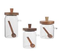 NUOBESTY 3 Pièces Bocal en Verre avec Couvercle en Bois et Cuillère, Récipient Rond pour Lessive en Poudre, Capacité 400ml 600ml 900ml, Stockage Hermétique pour Buanderie