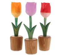 NUOBESTY 3 Pièces Décoration de Table Tulipe Sculptée en Bois | Pièce Légère à Transporter, Finitions Travaillées, pour Bureaux et Occasions Spéciales