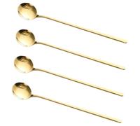 NUOBESTY 4 pièces Lot de Cuillères Café Acier Inoxydable Doré Manches Longs Résistantes et Pratiques pour Desserts Boissons Froides et Mousse
