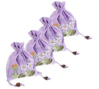 NUOBESTY 4 Pièces Pochettes à Bijoux en Lin Brodé Pourpre Cordon de Serrage, Sachets Élégants pour Emballage Présent ou Rangement, Style Classique Charme Délicat
