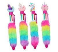 NUOBESTY 4pièces Stylos Multicolores Peluche Licorne Pour Garçon Fille Set De Stylos à Bille Amusants Et Confortables Pour Écrire Dessiner Et Marquer Pour Fournitures Scolaires Et