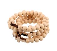 NUOBESTY 5 Pièces Bracelet Rond en Bois Beige Perles et Croix, Style Faithinspired Polyvalent, Éclat Solide, pour Voyage et Occasions Spirituelles