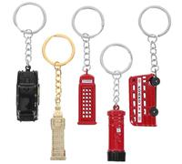 NUOBESTY 5 pièces Lot de Porte-clés Souvenirs Londres avec Bus Cabine Téléphonique Rouge Boîte Aux Lettres Big Ben Doré et Taxi Accessoires de Voyage Britanniques Résistants et Pratiques