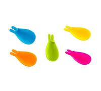 NUOBESTY 5 pièces Support Sachet Thé Silicone Forme de Lapin Résistant à Usure Porte-sachet et Repose-cuillère Flexible pour Tasse de Colorées Jaune Vert Bleu Orange