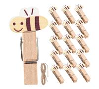 NUOBESTY 50 pièces Lot Mini Pinces à Linge Bois Forme Abeille avec Corde Jute Petites Épingles pour Photos Snacks Loisirs Créatifs et Fête Maison