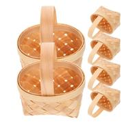 NUOBESTY 6 Pièces Mini Basket Panier Tressé à Main en Bois, avec Poignées | Petit Panier Fait Main, Panier de Récolte Décoratif, Style Moderne Minimaliste, pour Table et Bonbons