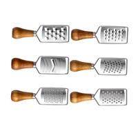 NUOBESTY 6 Pièces Mini Râpe à Fromage et Légumes Acier Inoxydable avec Manche Bois Naturel Compact Multifonction pour Fromage Citron Gingembre Ail et Salade