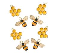 NUOBESTY 8 Pièces Breloques Abeilles Alliage Émaillé Pendentifs Nid Abeille Miniatures pour Colliers Bracelets et Porte-clés DIY Ornements Créatifs Apiculteurs