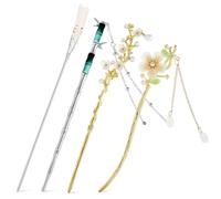 NUOBESTY Accessoires pour Cheveux Asiatiques Lot de 4 Bâtonnets Métalliques Fleuris Épingles à Cheveux à Pompons pour Coiffures Chignon Femme Style Antique