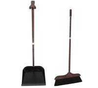 NUOBESTY Balai et Pelle sur Pied en Bois de Wengé avec Poils Naturels de CRIN de Cheval Ensemble Balayette-Pelle Combiné pour Nettoyage Intérieur et Extérieur Outil de Nettoyage Cuisine