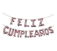 NUOBESTY Ballons d'Anniversaire en Aluminium Rose Doré Ensemble Décoratif en Espagnol Ballons de Fête pour Décoration Intérieur et Extérieure Joyeux Anniversaire