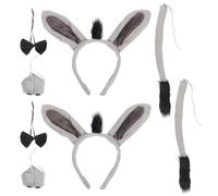 NUOBESTY Bandeau de Costume D’âne 8 Pièces 2 Ensembles Queue Décorative et Nez Cosplay Doux pour Fêtes Costumées Halloween Théâtre Scolaire