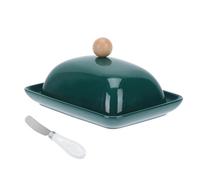 NUOBESTY Beurrier en Céramique avec Couvercle et Couteau, Boîte à Beurre Rectangulaire Verte, Plat de Service Cuisine et Restauration, 1 Pièce Adaptée au Fromage et Beurre Frais