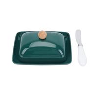 NUOBESTY Beurrier en Céramique Rectangulaire Vert avec Couvercle Plateau de Rangement en Céramique 1 Pièce avec Couteau à Beurre Plat de Service pour Fromage et Beurre Usage Maison et