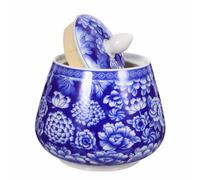 NUOBESTY Bocal de Conservation Hermétique en Porcelaine Bleue et Blanche 870 ML, Pot Décoratif Rétro à Motif Floral Chinois, Boîte à Thé Multifonction pour Accessoires de Maison