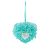 NUOBESTY Boîte à Alliances de Cérémonie de Cœur Coussin Bleu T Organisateur de Bagues de Fiançailles avec Décor Rose Porte-Alliances pour Mariage et Demande en Mariage Couple