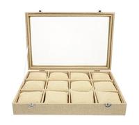NUOBESTY Boîte à Montres Décorative en Jute avec 12 Compartiments, Design Élégant et Simple, Protège et Expose Votre Collection de Montres Maison Boutique