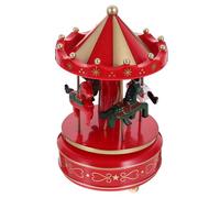 NUOBESTY Boîte à Musique Carrousel Décorative en Plastique Robuste, Finition Rouge et Or, 1 Pièce, pour Décoration de Bureau et Présent D’Anniversaire Noël, Ornement Musical Rétro Élégant