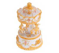NUOBESTY Boîte à Musique Carrousel Rotative en Résine LED, Or | Décor Rétro Classique, Trois Chevaux, Base et Interrupteur Lumineux, pour Étagère ou Table